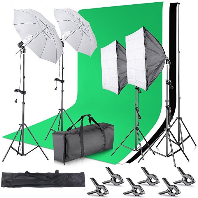 2.6M x 3M/8.5ft x 10ft Background Support System and 800W 5500K Umbrellas Softbox Continuous Lighting Kit - zorrlla