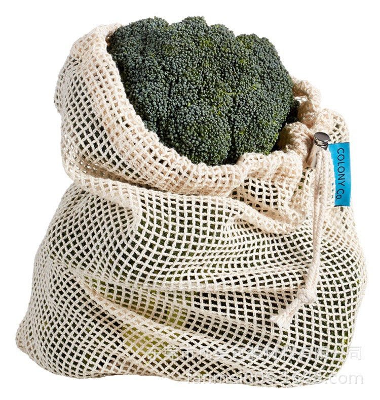 定制束口棉网袋 环保纯棉网布购物袋 水果蔬菜收纳棉布网袋现货 - zorrlla