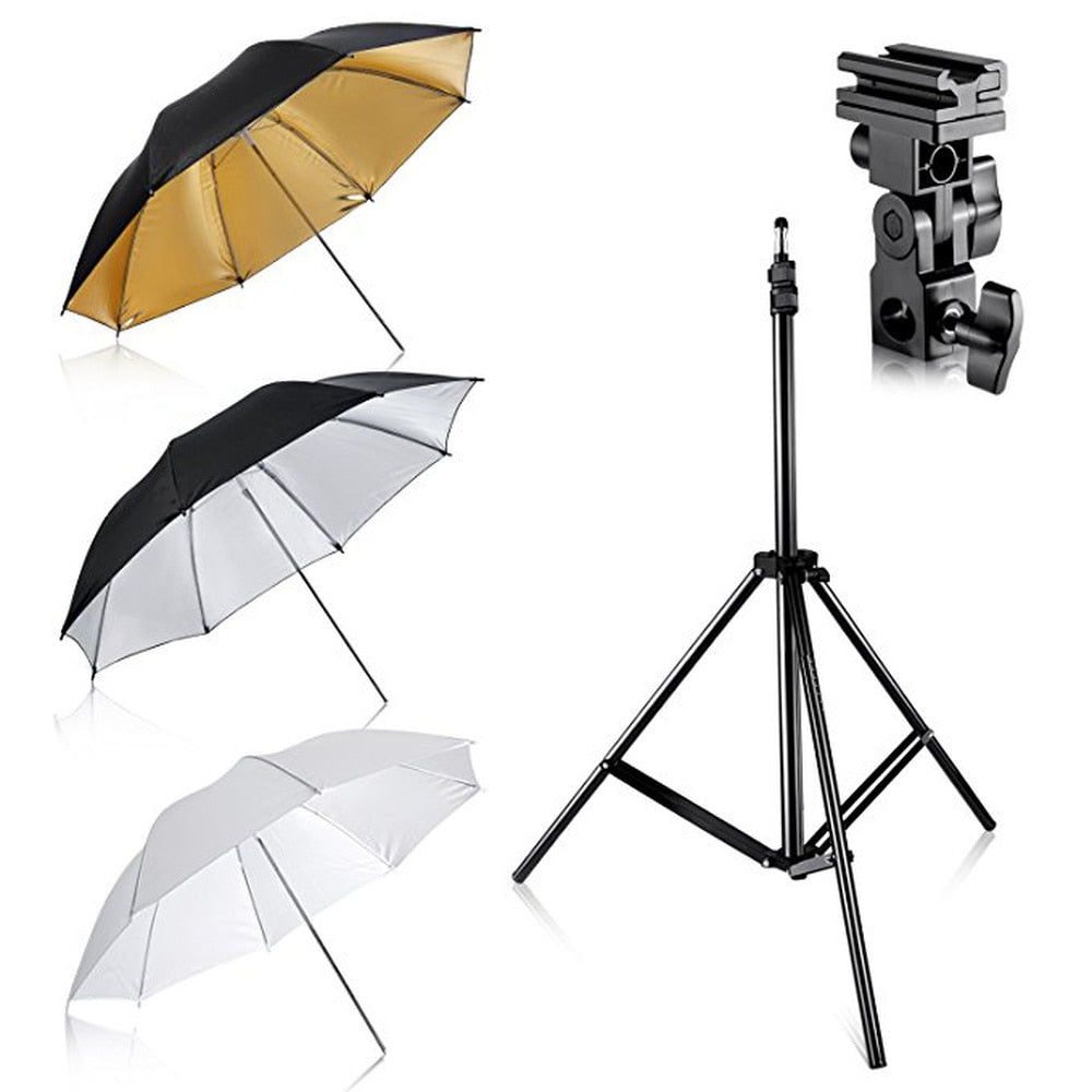Flash Mount Three Umbrellas Kit 33"/84cm White Soft/Silver Reflective/Gold Reflective Umbrella for Canon 430EX II,580EX II... - zorrlla