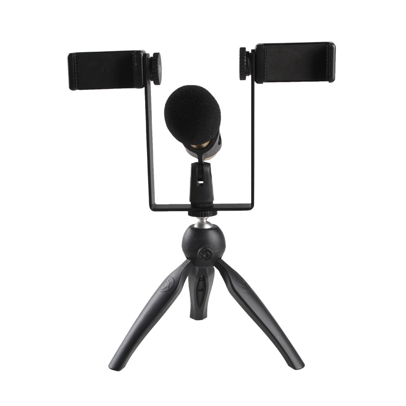 Phone Live Stream Tripod Kit Smartphone Tabletop Tripod Mount Stand w Microphone Cold Shoe for iPhone Youtube Facebook - zorrlla