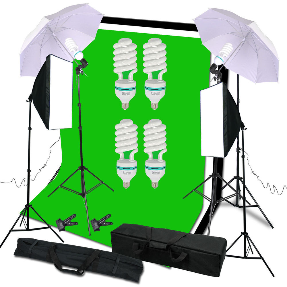 Photo Studio Kit 6 x 9 ft. Green White Black Muslin Backdrop Screen & Supporting System - zorrlla