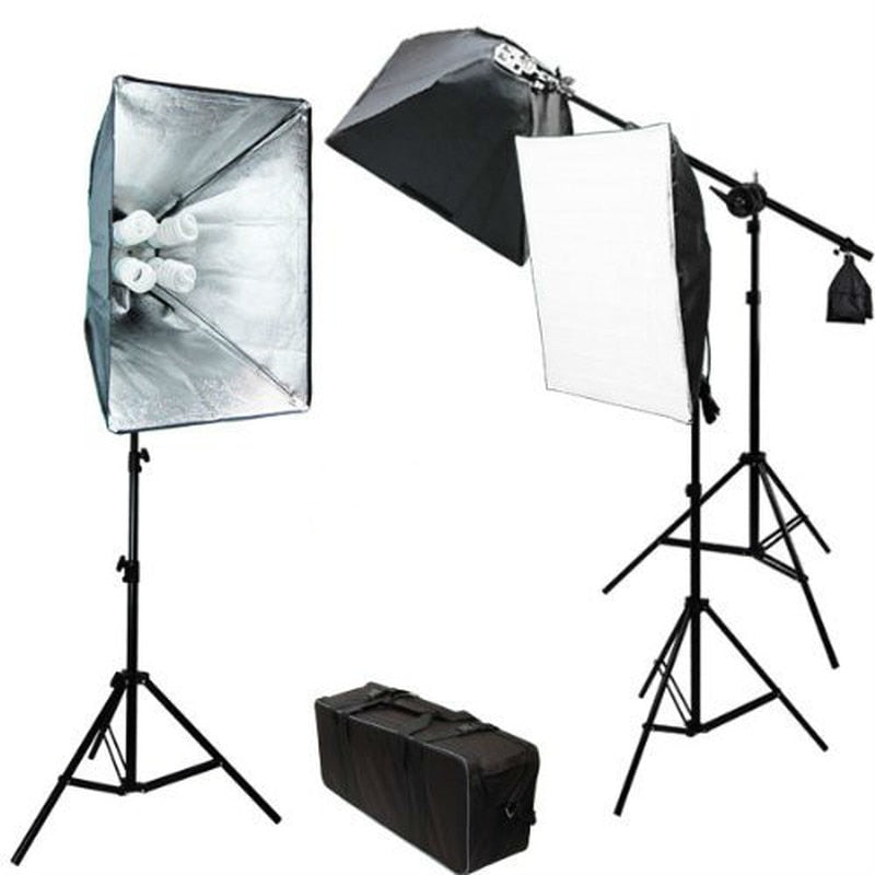 Photo Video Studio 2400 Watt Softbox Continuous Light Kit with Overhead Head Light Boom Kit, 2 x Softbox Light Kit - zorrlla