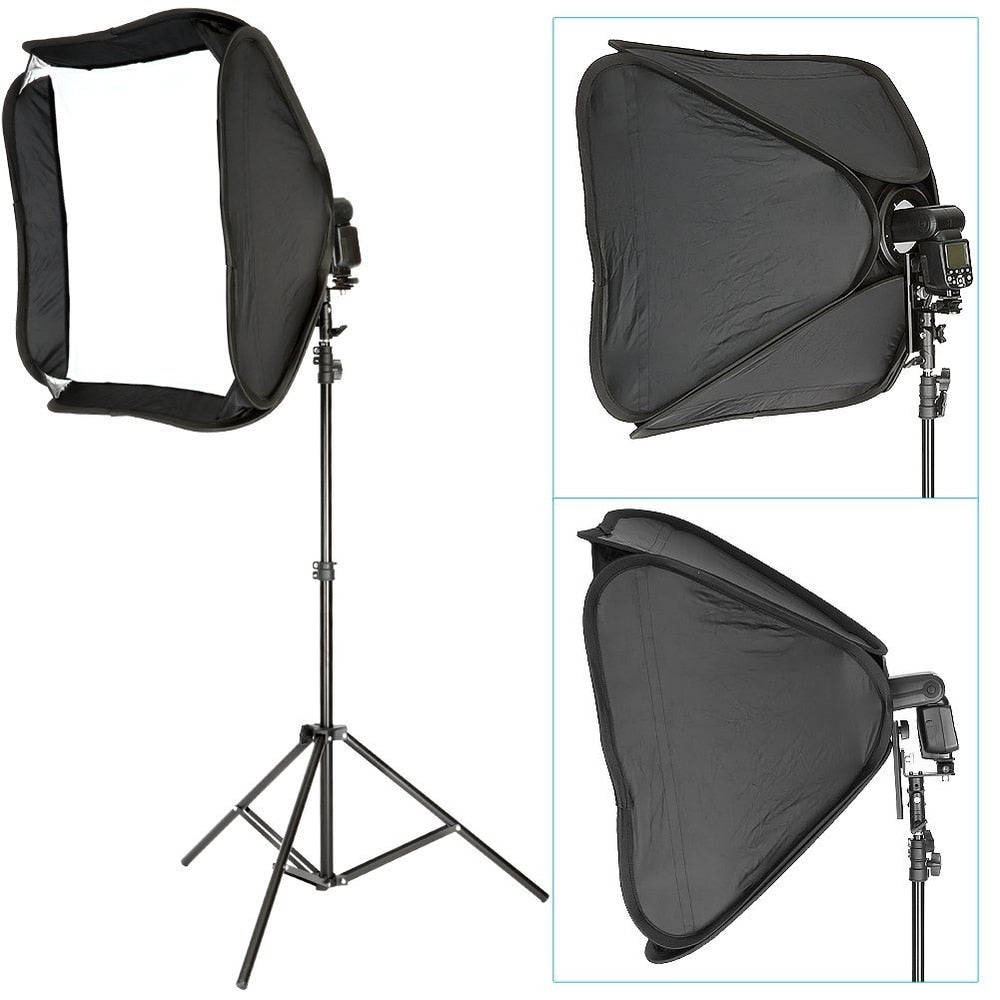 Professional Protable Off-Camera Flash Softbox & Stand Kit (1) 24"x24"/60x60cm Softbox + (1)9ft / 200cm Studio Tripod Stand - zorrlla