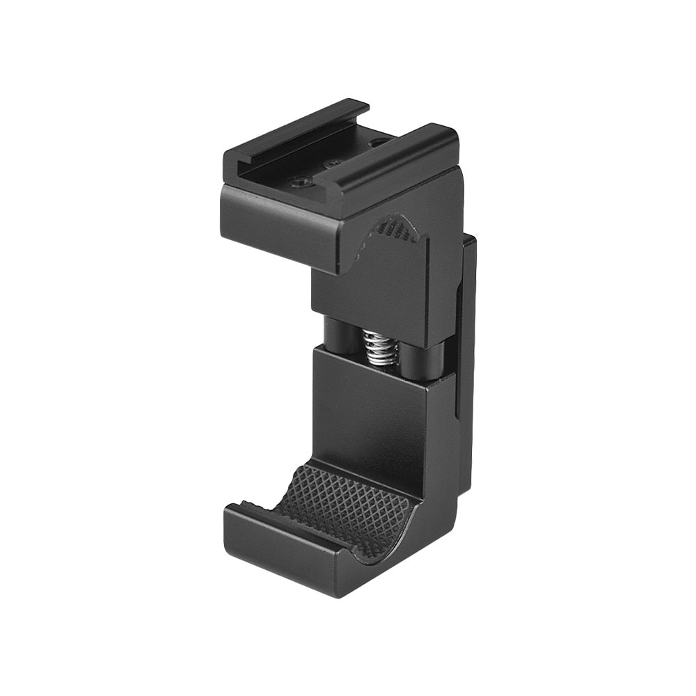 Q12 Adjustable Aluminum Alloy Phone Holder Clip 1/4" Screw Holes with Cold Shoe Socket for iPhone Samsung Huawei Xiaomi 63-90mm - zorrlla