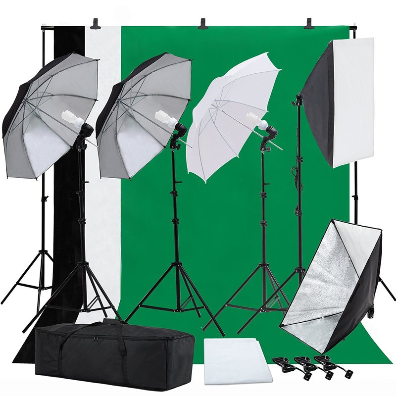 Studio Photography Lighting Kit 6.5x10Ft Background Support Stand Kit,Umbrellas Softbox Muslin Continuous Lighting Kit - zorrlla